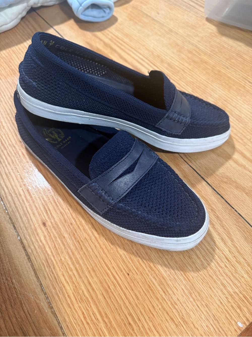 Cole Haan Navy Knit Slip-On Loafers with White Outsole